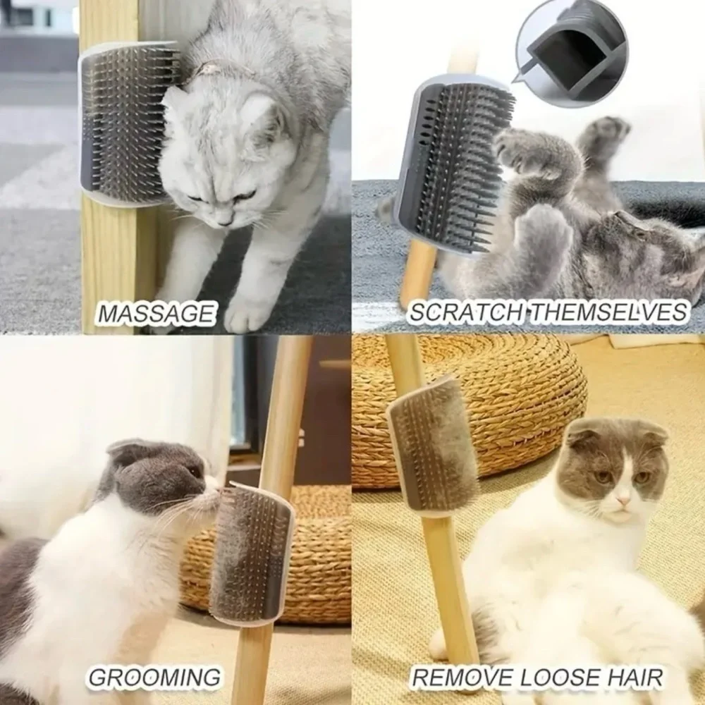 Small Curved Massaging Wall Brush For Cats in Gray New in Packaging